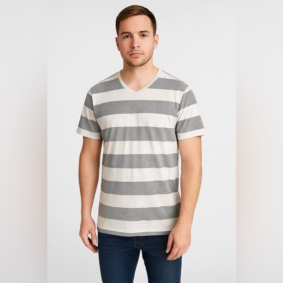 Express Other - Express Men’s Gray Striped Short Sleeve T-Shirt – Size XL
